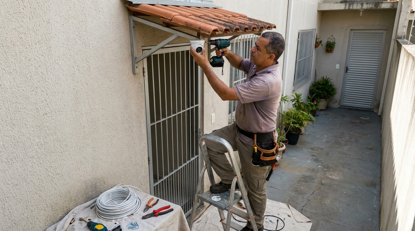 Eletricista instalando cameras de seguranca em Ipatinga‑MG