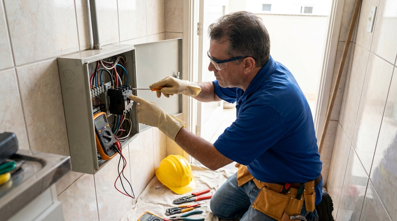 Eletricista instalando disjuntor em Ipatinga‑MG